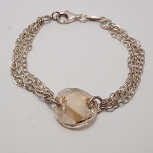 Roberto Magi Sterling Silver Multi-Strand Champagne Crystal Bracelet Italy 925